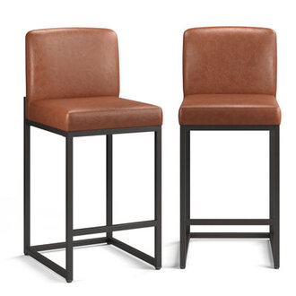 Modern Upholstered 24 Counter Height Kitchen Stool with Metal Sled Base  Faux Leather