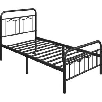 Dravin Metal Platform Bed Frame with Vintage Headboard and Footboard