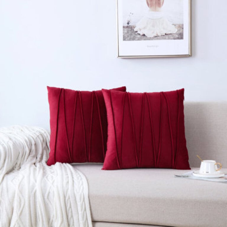 Pleated Square Polyester Velvet Pillow Cover