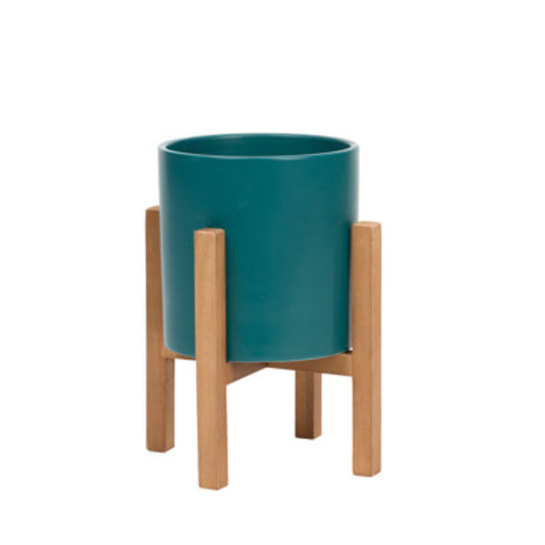 Surles Round Modern Ceramic Indoor Pot Planter with Wood Legs