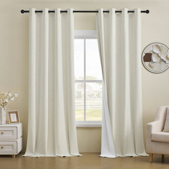 Leming 100 Waterproof and Blackout Solid Color Polyester Linen Textured Grommets Curtains PanelSet of 2
