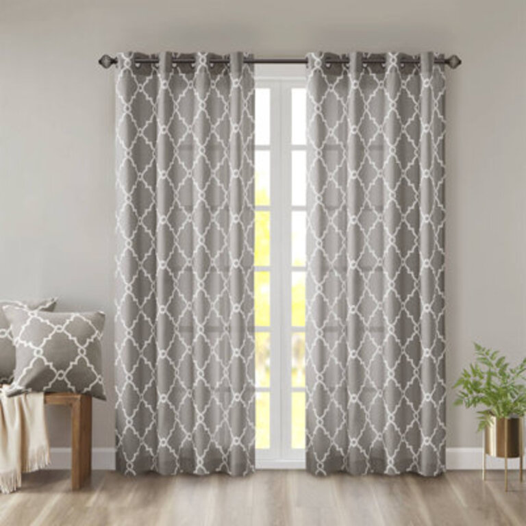 Fretwork Print Grommet Top Single Window Curtain Panel