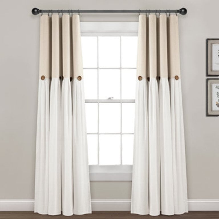 Linen Button Cotton Blend Blackout Curtain Single Panel