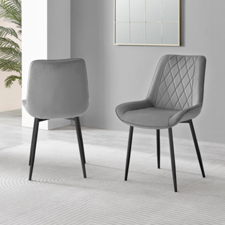 Simsbury Velvet Modern Upholstered Quilt Stitched Tapered Metal Leg Luxury Dining Chairs