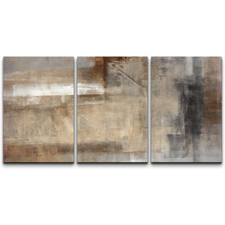 Grunge Abstract Paint Stroke Effect Neutral Tan Brown Artwork Rustic Living Room Wall Pictures Large Framed Canvas Giclee Print 3 Pieces Wall Art Set