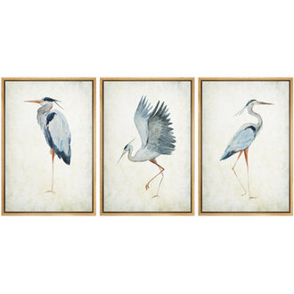 Heron Crane Bird Animals Nautical Decor - Large Framed Canvas Living Room Wall Art Work Set 3 Print