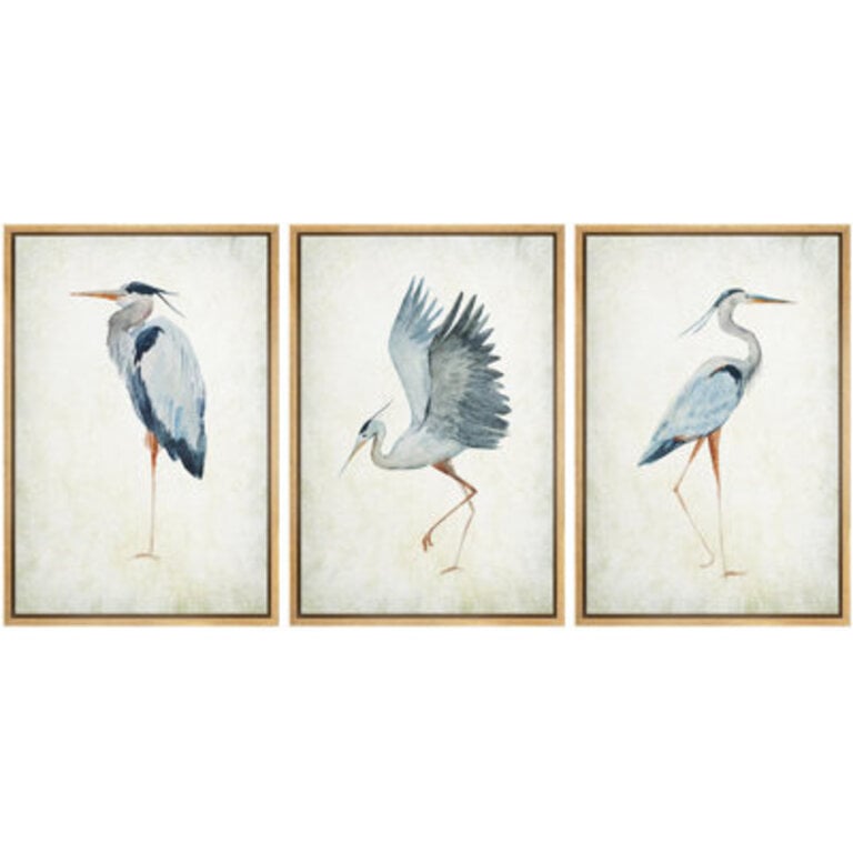 Heron Crane Bird Animals Nautical Decor - Large Framed Canvas Living Room Wall Art Work Set 3 Print