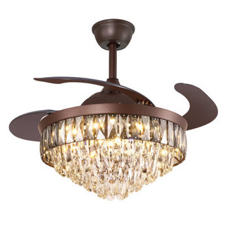 Kaelig 42 Crystal  Invisible Ceiling Fan Light with Remote Control Retractable Fan Blades