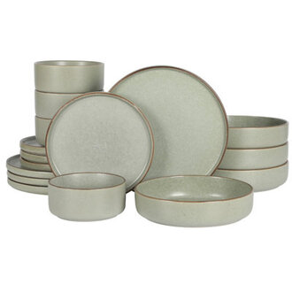 Gibson Elite Gelston Stoneware Matte Reactive Glaze 16 Piece Plates and Bowl Dinnerware Set - Cream