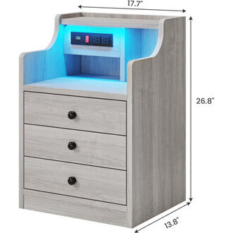 Nightstand With Charging Station And Led Lightsnight Stand With Hutchbedside Table With Drawersmodern End Side Table For Bedroom