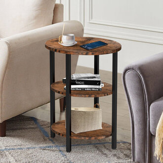 Jakwan Oval End Table with 3-Tier Storage Shelves