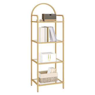 Bookcase Bookshelf Tempered Glass Bookshelves Slim Shelving Unit For Bedroom Bathroom Home Office Steel Frame 4 Tier