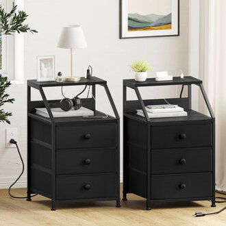 Travison Nightstands with 3 Drawers  Outlets Bedside Tables with 2 USB Ports  2-Tier Open Shelf