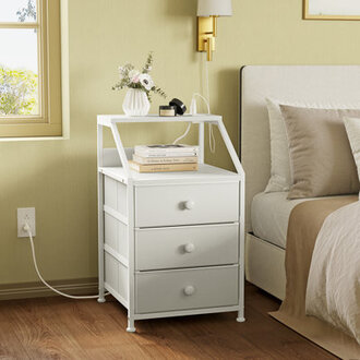 Travison Nightstands with 3 Drawers  Outlets Bedside Tables with 2 USB Ports  2-Tier Open Shelf