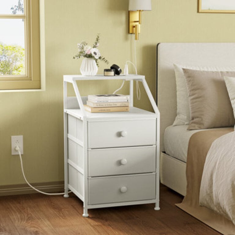 Travison Nightstands with 3 Drawers  Outlets Bedside Tables with 2 USB Ports  2-Tier Open Shelf