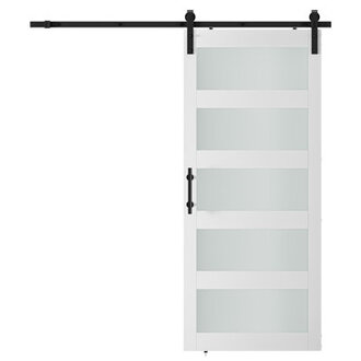 Wood Sliding Barn Door with Tempered Frosted Glass and Installation Hardware