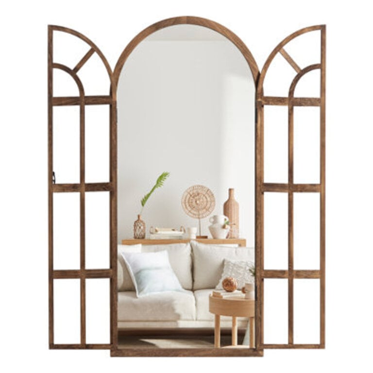 7131 Arch Wood Full Length Wall Mirror with Window Pane Frame