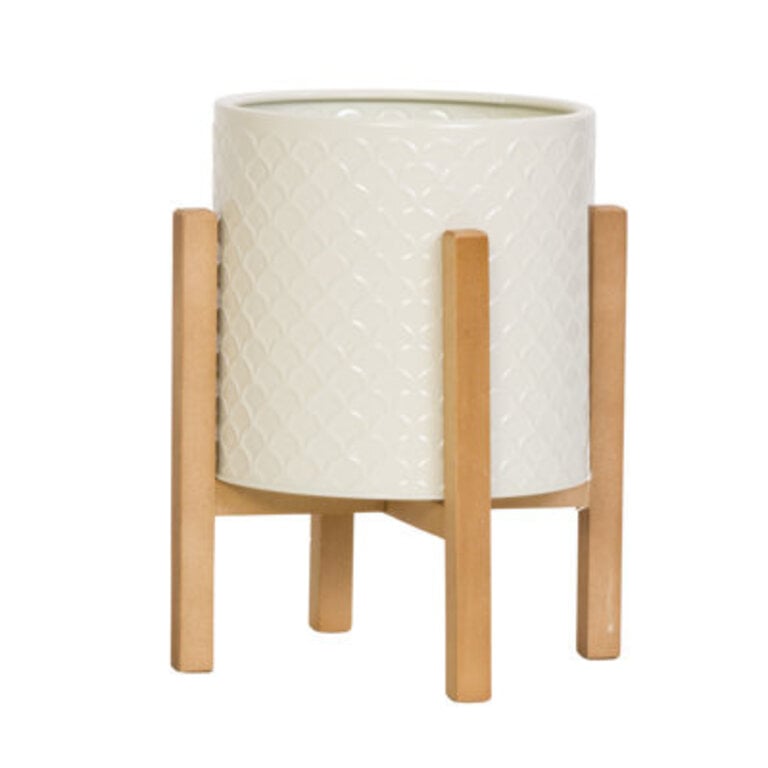 Asbella Mid Century Modern Indoor Metal Pot Planter 4-Leg Wood Base