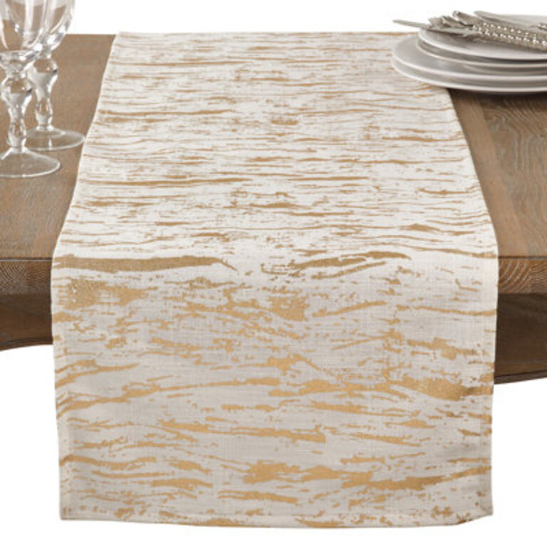 Aldgate Distressed Foil Metallic Glitzy Cotton Table Runner