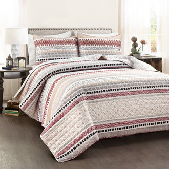 Brick RedNeutral Microfiber Reversible 3 Piece Quilt Set