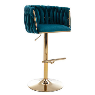 Swivel Adjustable Height Bar Stool Modern Velvet Barstool with Barrel Back Kitchen Island Counter Bar Chair with Golden Base