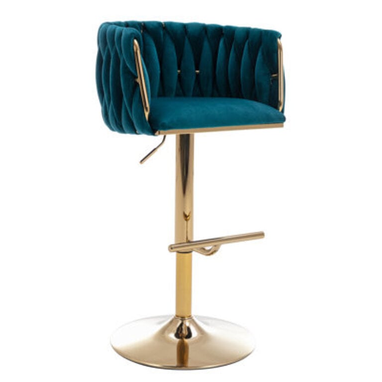 Swivel Adjustable Height Bar Stool Modern Velvet Barstool with Barrel Back Kitchen Island Counter Bar Chair with Golden Base