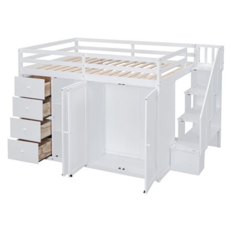 Jaquise Full Storage Loft Bed with Stairs Armoires and Drawers
