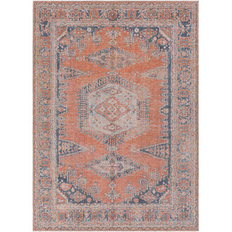 Bria Machine Washable Oriental Burnt OrangeBlue Area Rug
