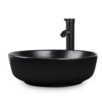 Andover Mills Kreutzer 165 Black Ceramic Circular Bathroom Sink with Faucet