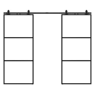 Metal and Glass Sliding Double Barn Door with Installation Hardware Kit Soft-close Included
