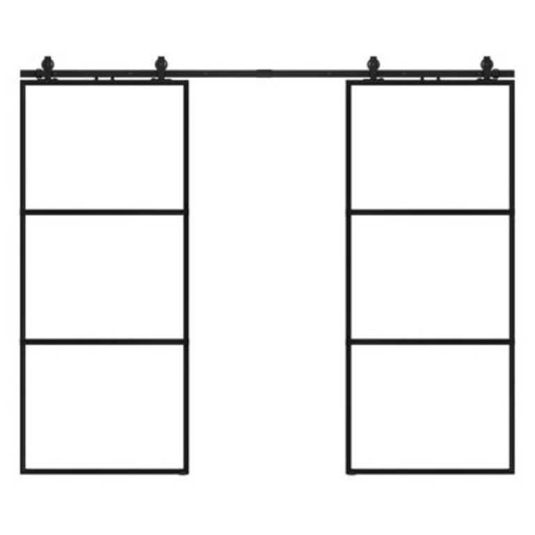 Metal and Glass Sliding Double Barn Door with Installation Hardware Kit Soft-close Included