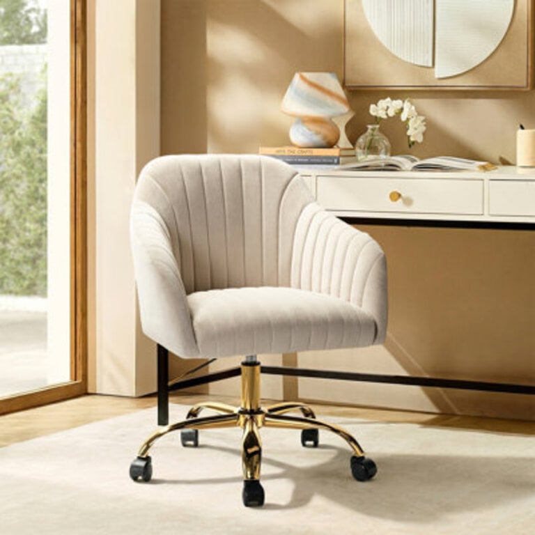 Adan Modern Velvet Task Chair with  Wood Frame and Back