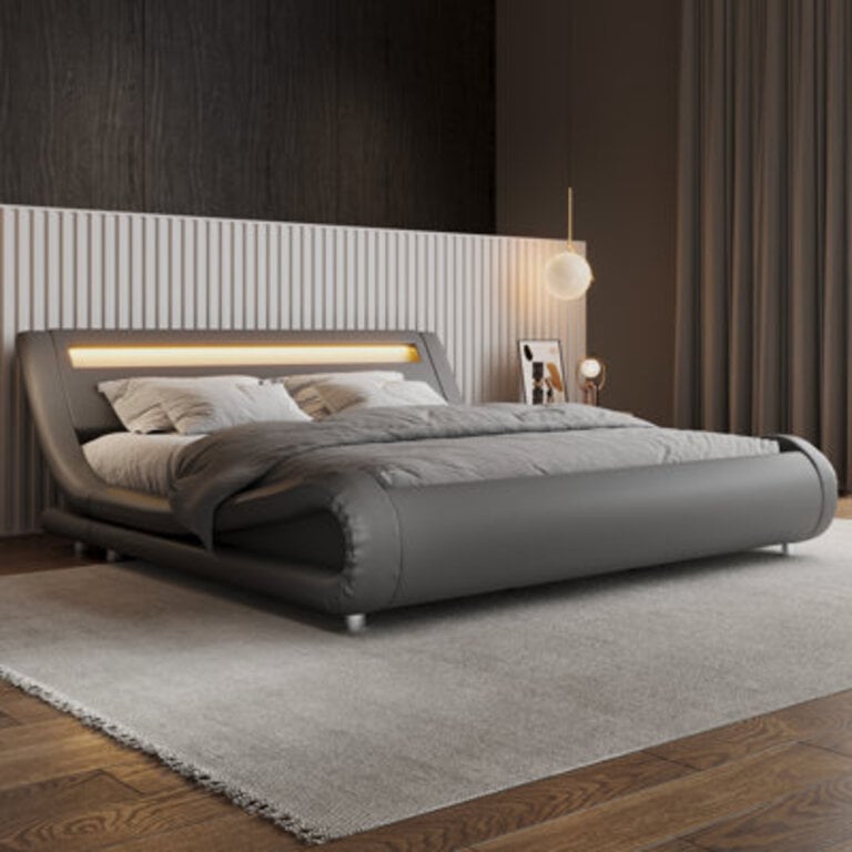 Charlesten Vegan Leather Metal Platform Bed