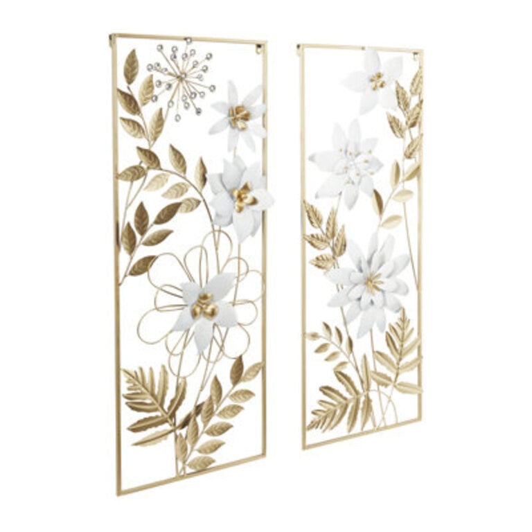 Metal Floral Home Wall Decor with Gold Frame