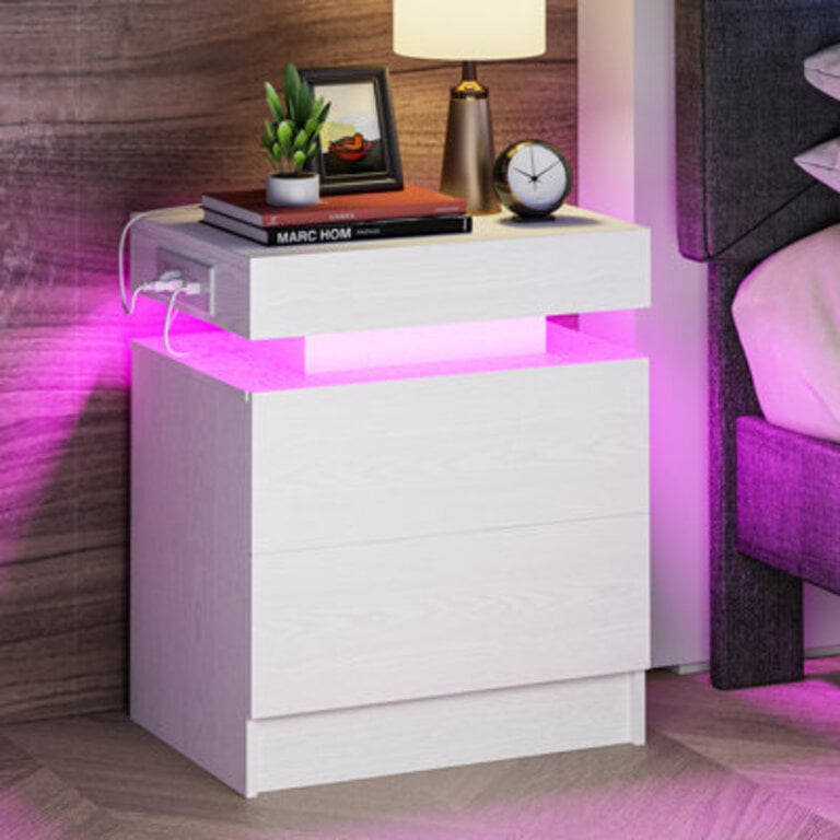 Westerly Modern Style Wooden Nightstand with LED Light and Storage Drawers