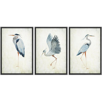 Heron Crane Bird Animals Nautical Decor - Large Framed Canvas Living Room Wall Art Work Set 3 Print