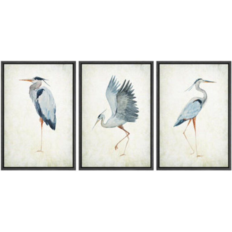 Heron Crane Bird Animals Nautical Decor - Large Framed Canvas Living Room Wall Art Work Set 3 Print
