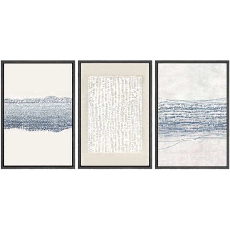 Geometric Line Grunge Beige Blue Abstract Artwork Modern Neutral Minimalist Wall Pictures Large Framed Canvas Giclee Print 3 Pieces Wall Art