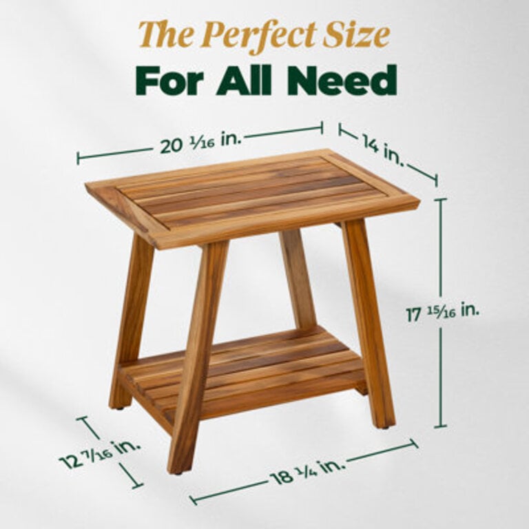 Raylynne 2-Tier Solid Teak Wood Freestanding Bathroom Shelves