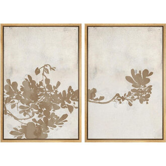Leaves Distressed Tan Brown Neutral Artwork Classic Minimalist Wall Pictures Framed Canvas Giclee Print 2 Pieces Wall Art Set