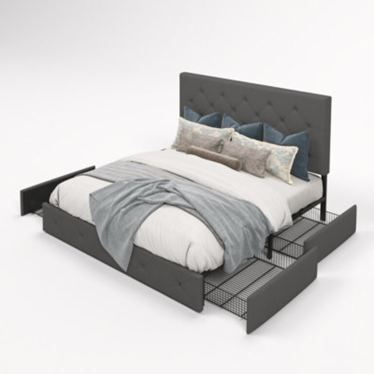 Silvester Modern Upholstered Platform Storage Bed with Wooden Slats no box spring needed