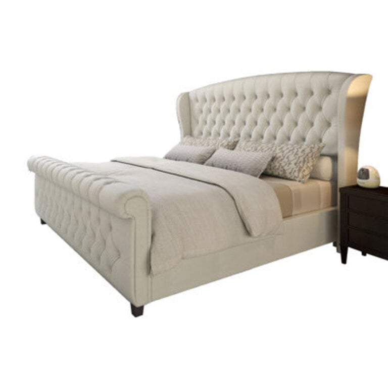 Dulane Chenille  Velvet Upholstered Sleigh Bed with Scroll Wingback Headboard