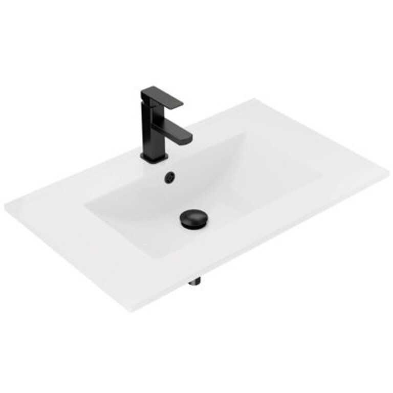 30 Rectangular  Integrated Bathroom Sink with Single Hole Faucet Drain Overflow