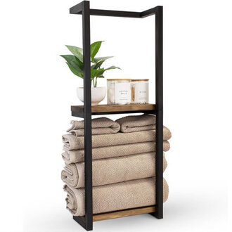 Wall Mounted Towel Rack with Wooden Shelf
