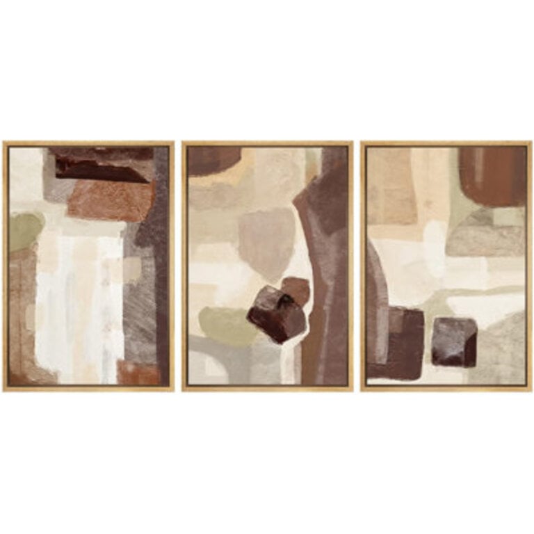 Grunge Abstract Paint Stroke Effect  Brown Tan And Yellow Polygon Collage Abstract Patterns Modern Art Boho  3 - Pieces