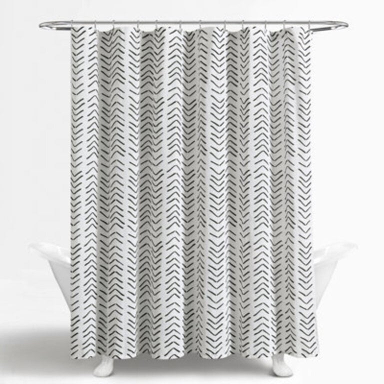 Cotton Blend Chevron  Zig Zag Shower Curtain