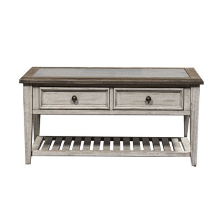 Haylee Rectangular Ceiling Tile Cocktail Table w Drawers
