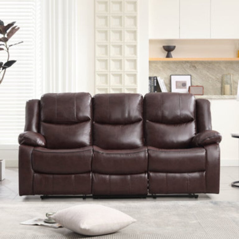 Kamarli 799 Wide Breathable Leather Manual Reclining Sofa 3-Seater Recliner Couch