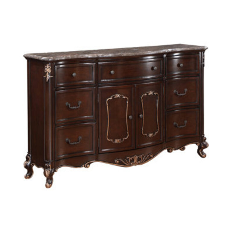 Constantine 7-Drawer Solid Wood Dresser with Marble Top Cherry