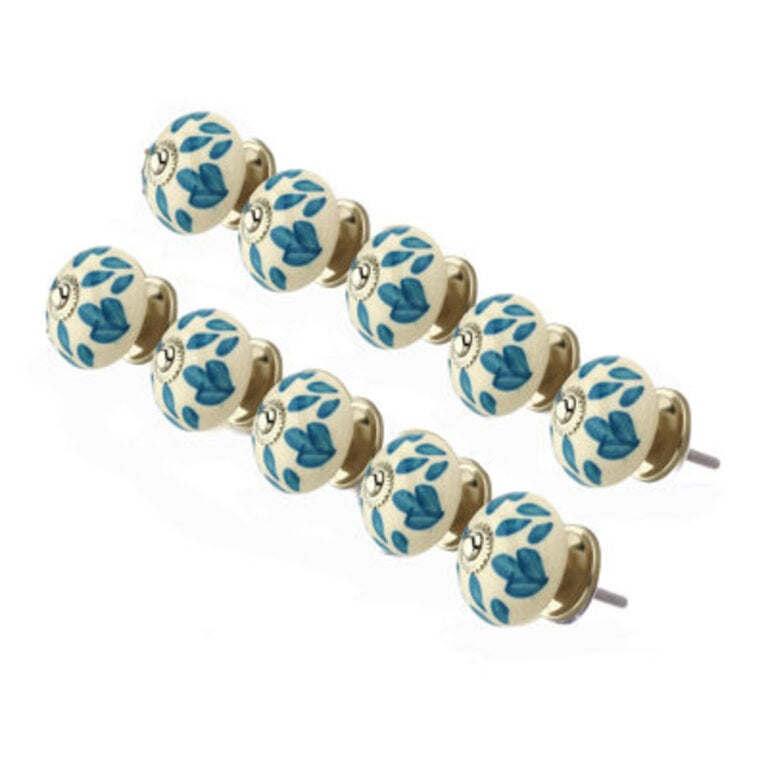 Floral Elegant 1 35 BlueWhite Cabinet Knob
